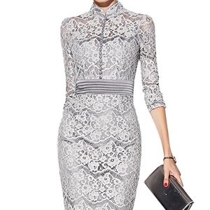 Grey Hollow Out Lace Midi Dress